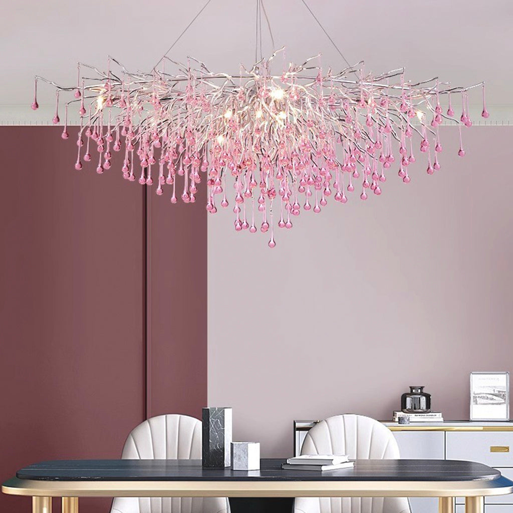 Kristallen Druppel Kroonluchter Takdesign Roze Blauw Rond Ovaal Dimbaar 40-250cm Meisjes Slaapkamer Plafondlamp | Sansoti