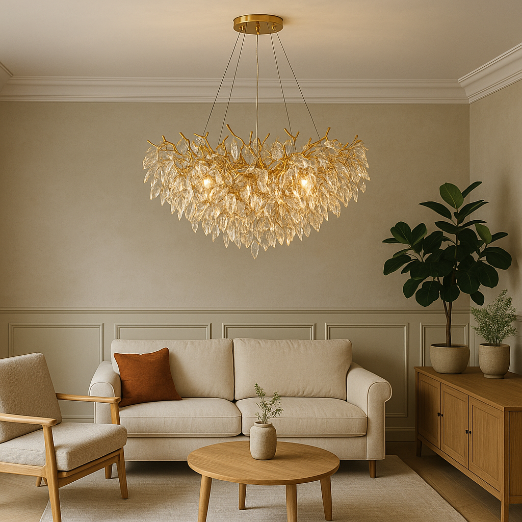 Ronde kristallen kroonluchter Ø80 cm kristal aluminium goud eetkamer plafondlamp luxe verlichting modern design | Sansoti