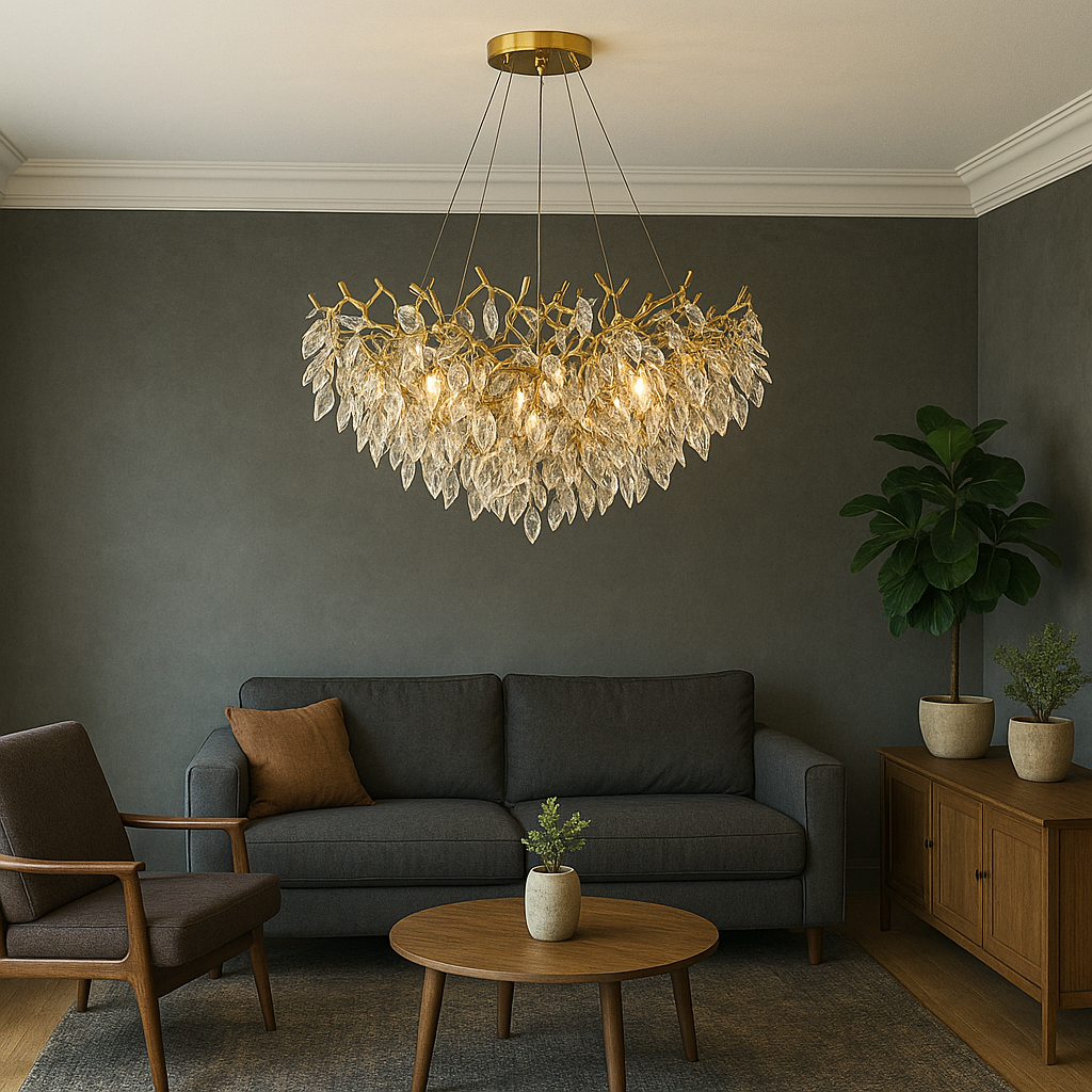Lustre rond en cristal Ø80 cm cristal aluminium or salle à manger plafonnier luxe éclairage design moderne | Restfield