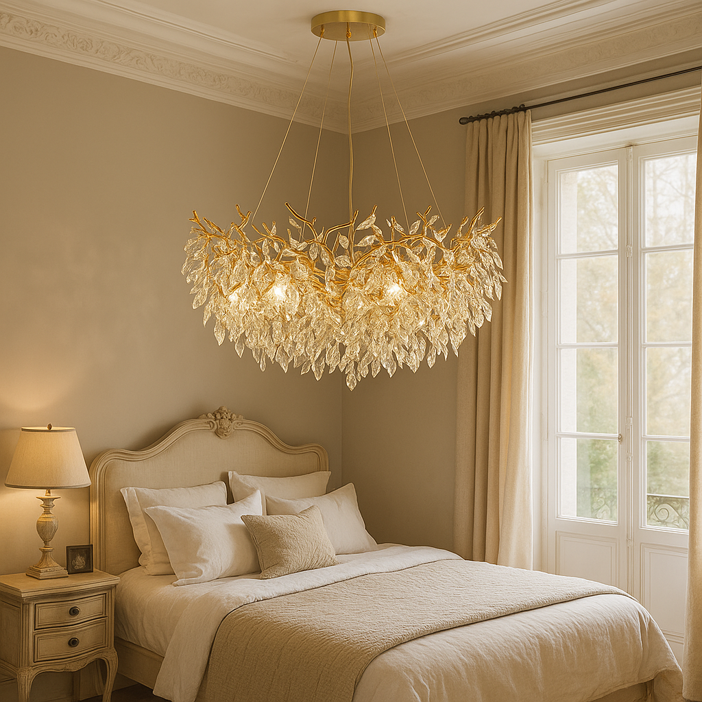 Lustre rond en cristal Ø80 cm cristal aluminium or salle à manger plafonnier luxe éclairage design moderne | Restfield