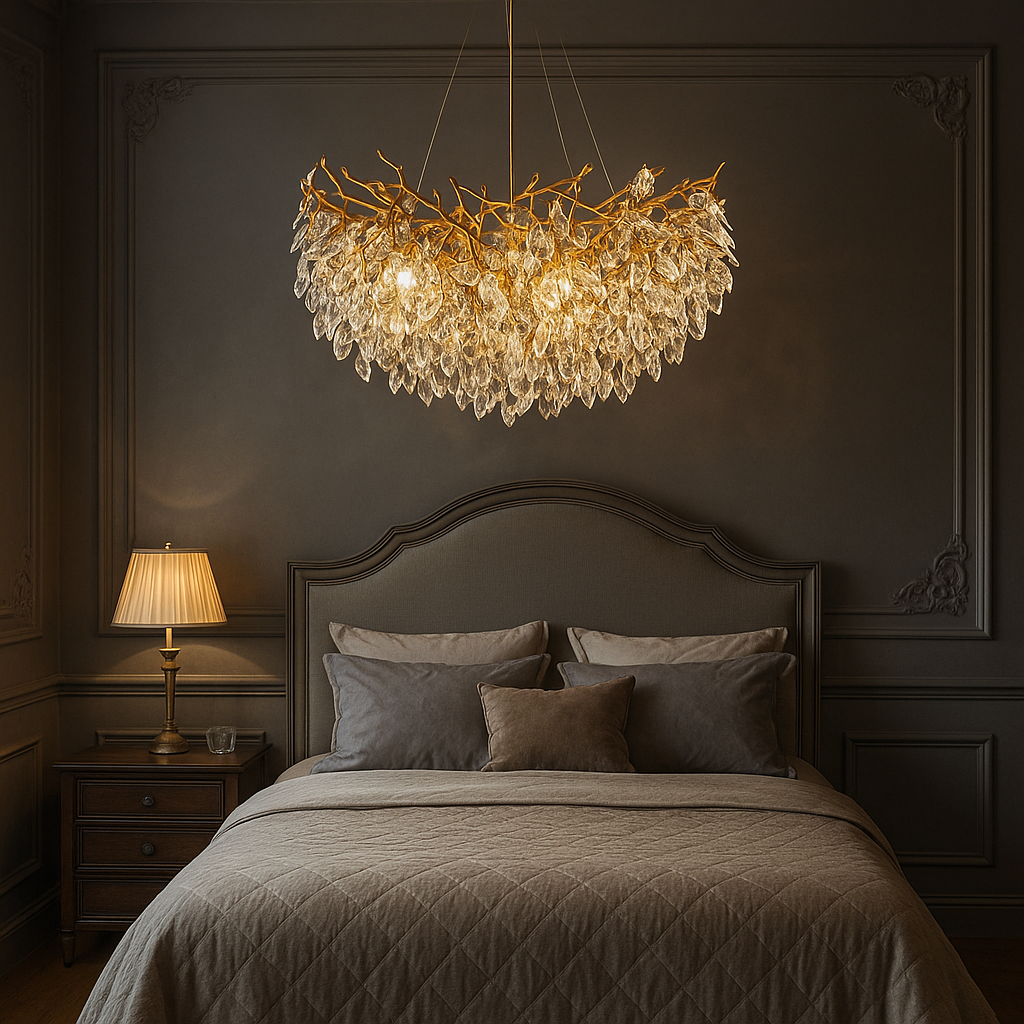 Lustre rond en cristal Ø80 cm cristal aluminium or salle à manger plafonnier luxe éclairage design moderne | Restfield