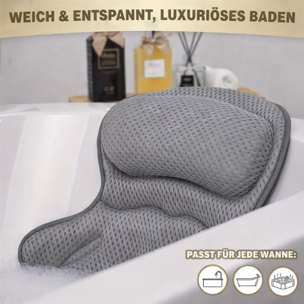 Badkussen Ergonomisch met Neksteun Zuignappen Antislip 4D Mesh Ademend Badkamercomfort Wellness Spa Ontspanning | Sansoti