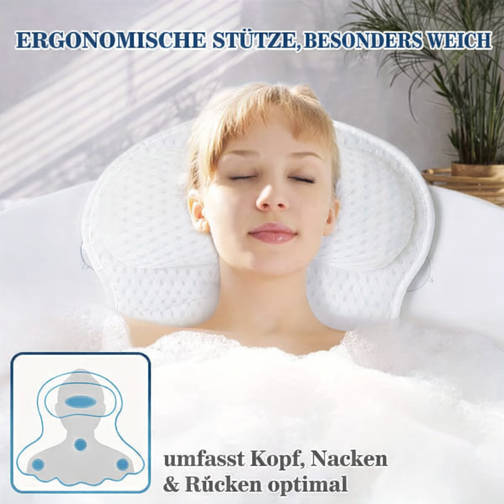 Badkussen Ergonomisch met Neksteun Zuignappen Antislip 4D Mesh Ademend Badkamercomfort Wellness Spa Ontspanning | Sansoti