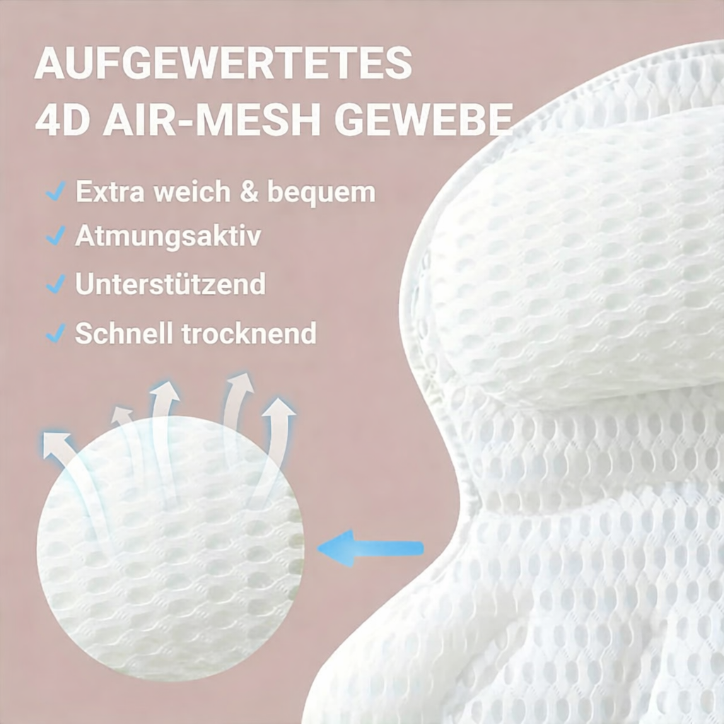Badkussen Ergonomisch met Neksteun Zuignappen Antislip 4D Mesh Ademend Badkamercomfort Wellness Spa Ontspanning | Sansoti