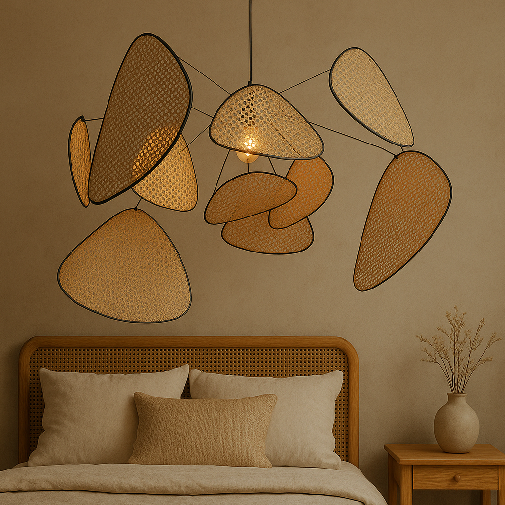 Rattan Hängelampe LED 3000K Warmweiß Schlafzimmer Essecke Organisches Design Rattan Beleuchtung Deckenleuchte Natürlicher Stil | Restfield