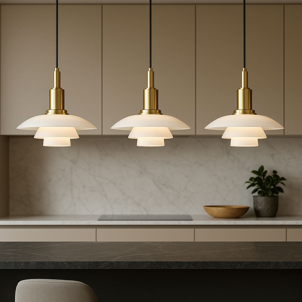Deense design hanglamp 2/3 koppen glas metaal goud eetkamer keuken eiland Scandinavisch minimalistisch | Sansoti