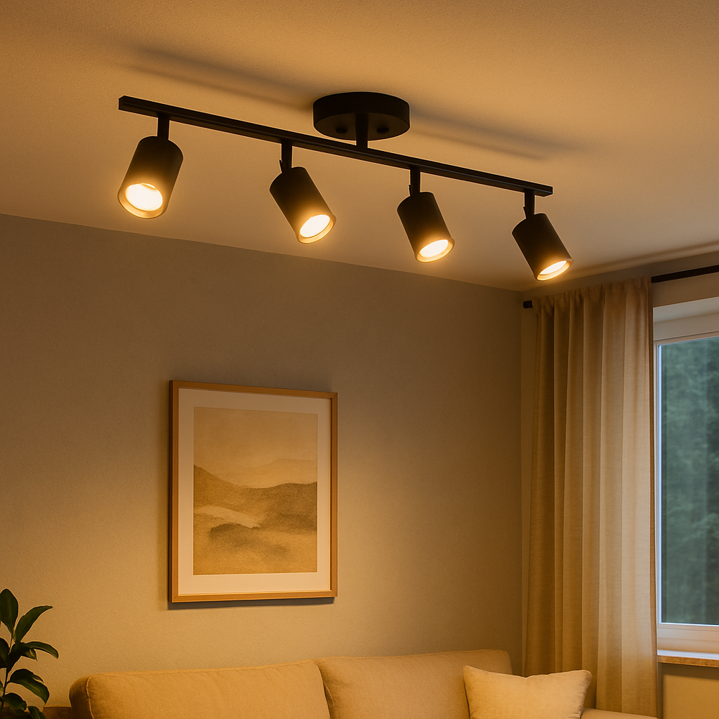 Moderne 4-flammige Deckenleuchte GU10 Aluminium Schwarz Wohnzimmer Küche Beleuchtung Verstellbare Spots Deckenleuchte Modernes Design | Restfield