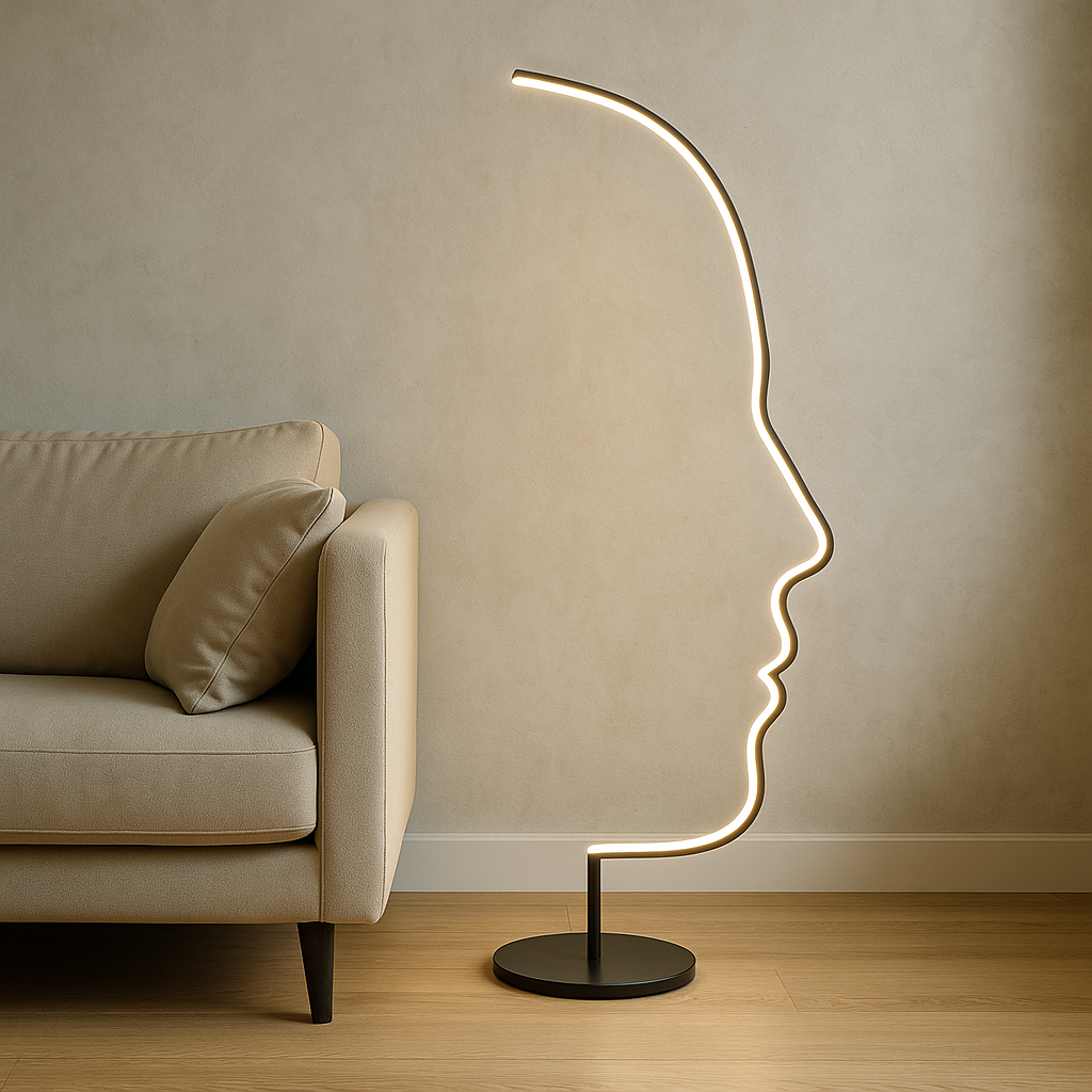 Gezicht Vloerlamp LED Aluminium Zwart Woonkamer Design Sculptuur Moderne Verlichting Silhouet Lamp | Sansoti