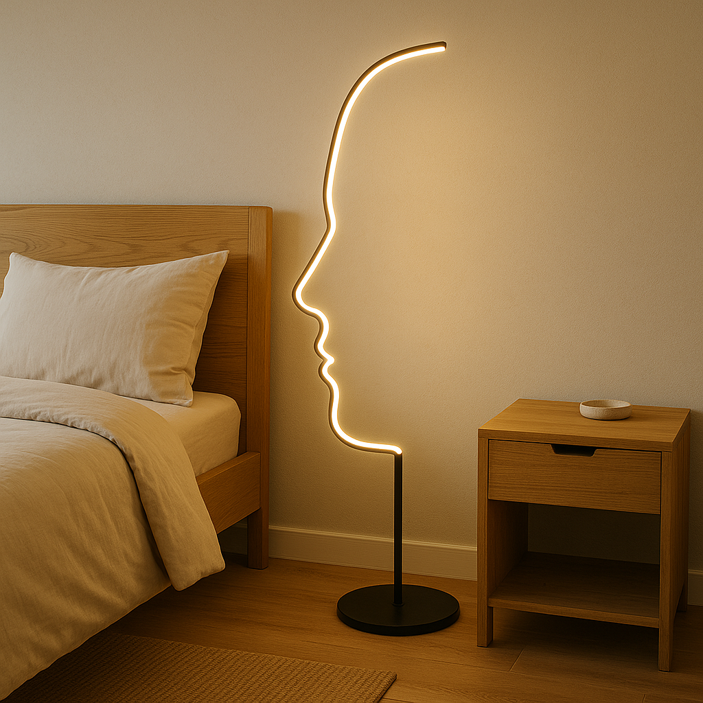 Gezicht Vloerlamp LED Aluminium Zwart Woonkamer Design Sculptuur Moderne Verlichting Silhouet Lamp | Sansoti