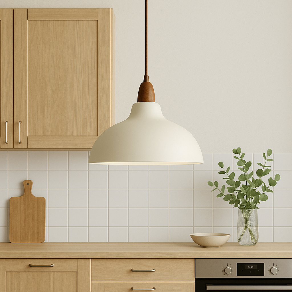 Skandinavische Hängeleuchte Holz Metall Beige Esszimmer Küche Beleuchtung modern minimalistisch Design E27 LED verstellbar | Restfield