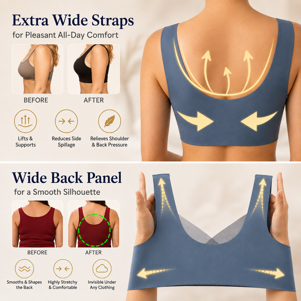 Drahtloser nahtloser Damen-Stütz-BH mit weichem Push-up-Effekt, elastisch und bequem für den täglichen Gebrauch | Sansoti