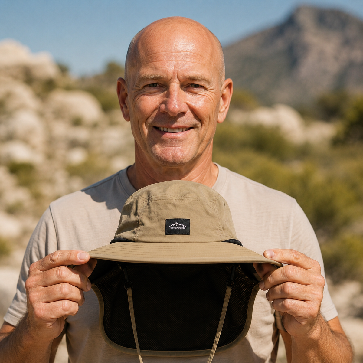 Hut mit Nackenklappe und UPF 50+ Sonnenschutz, breite Krempe, atmungsaktiv, verstellbar, faltbar, Sommerhut für Outdoor-Aktivitäten | Sansoti