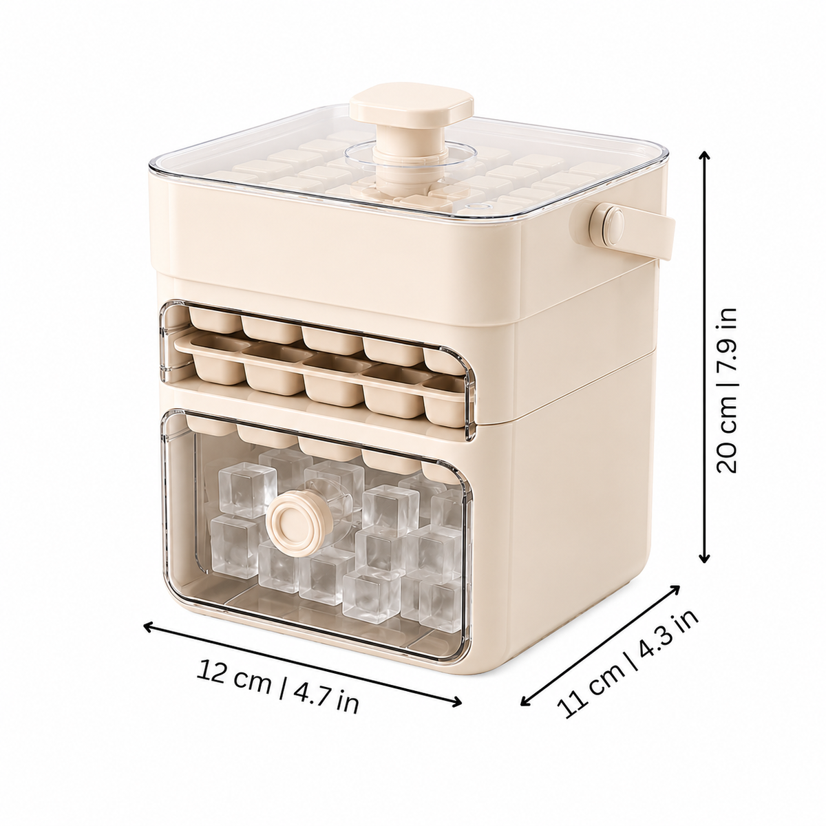 Ice Cube Maker with Lid and Storage Bin for Fresh Ice Cubes at Home, in the Kitchen, for Drinks, Cocktails and Parties | Sansoti