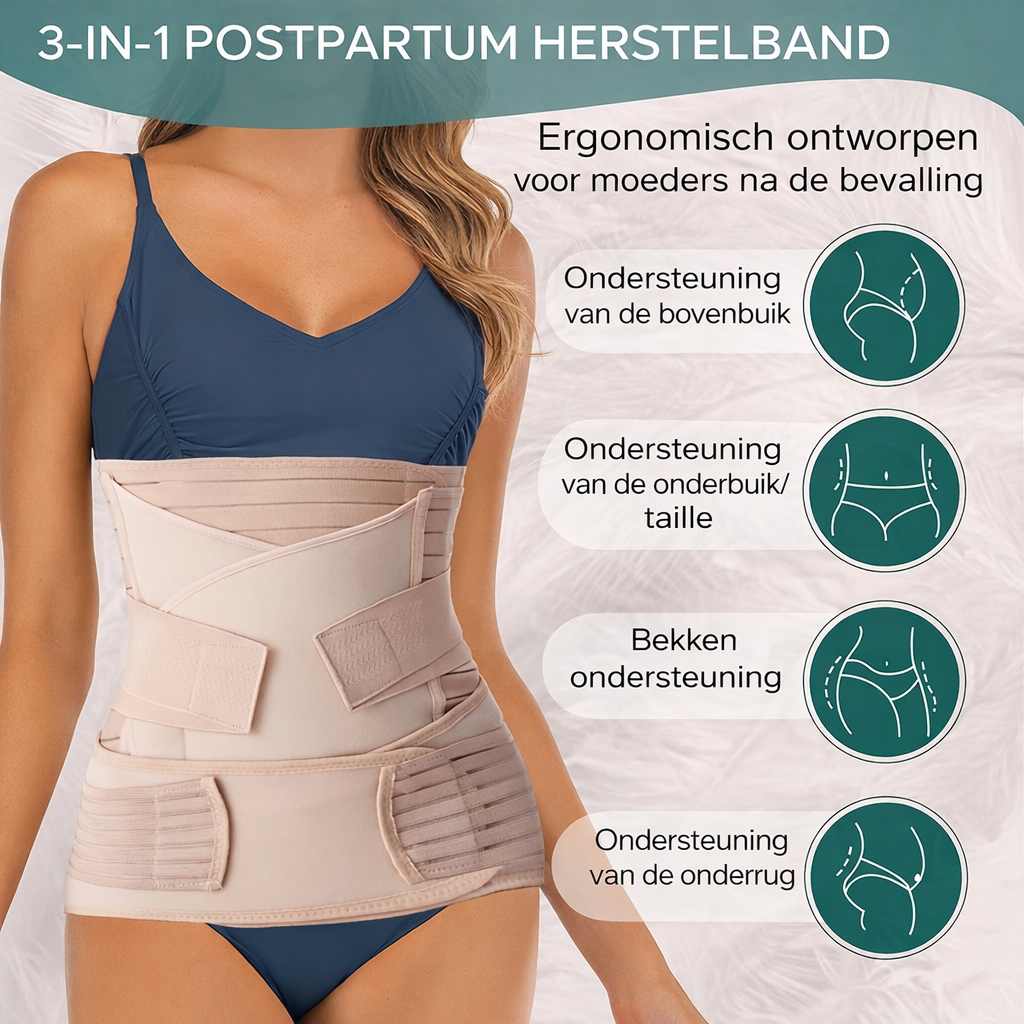 3-in-1 Postpartum Buikband – Verstelbare Herstelband voor Buik, Taille & Bekken | Sansoti