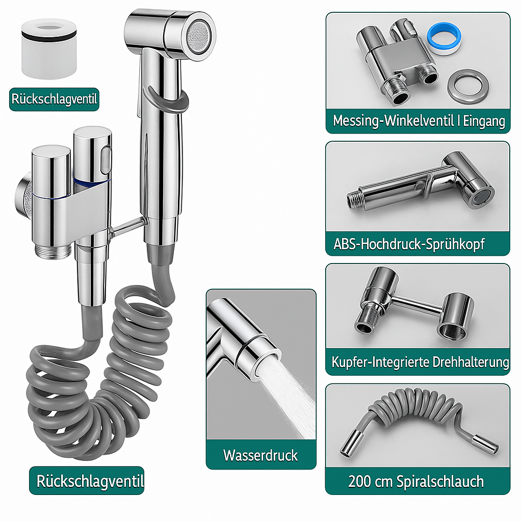 Toilettendusche mit Druckregler und rutschfestem Griff Edelstahl-Handbrause-Bidet-Spray für optimale Toilettenhygiene | Sansoti