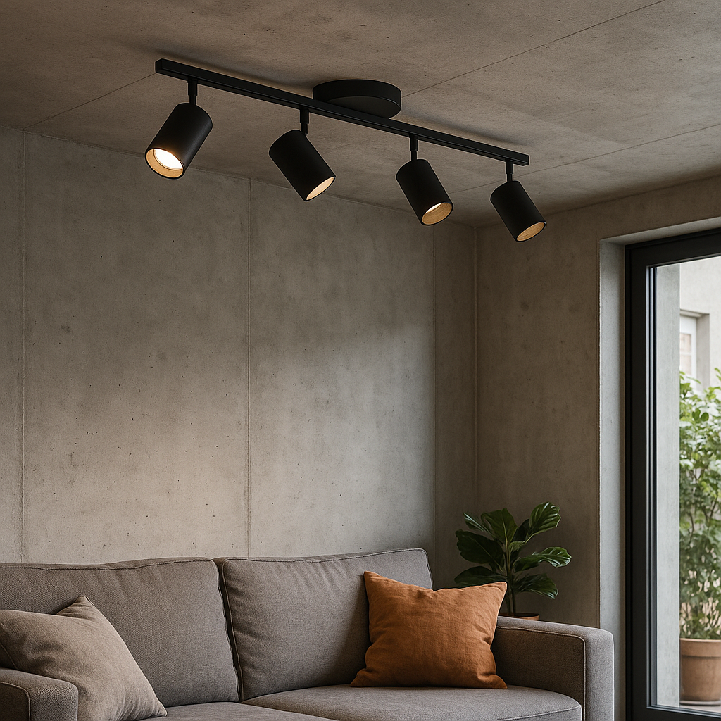 Moderne 4-flammige Deckenleuchte GU10 Aluminium Schwarz Wohnzimmer Küche Beleuchtung Verstellbare Spots Deckenleuchte Modernes Design | Restfield