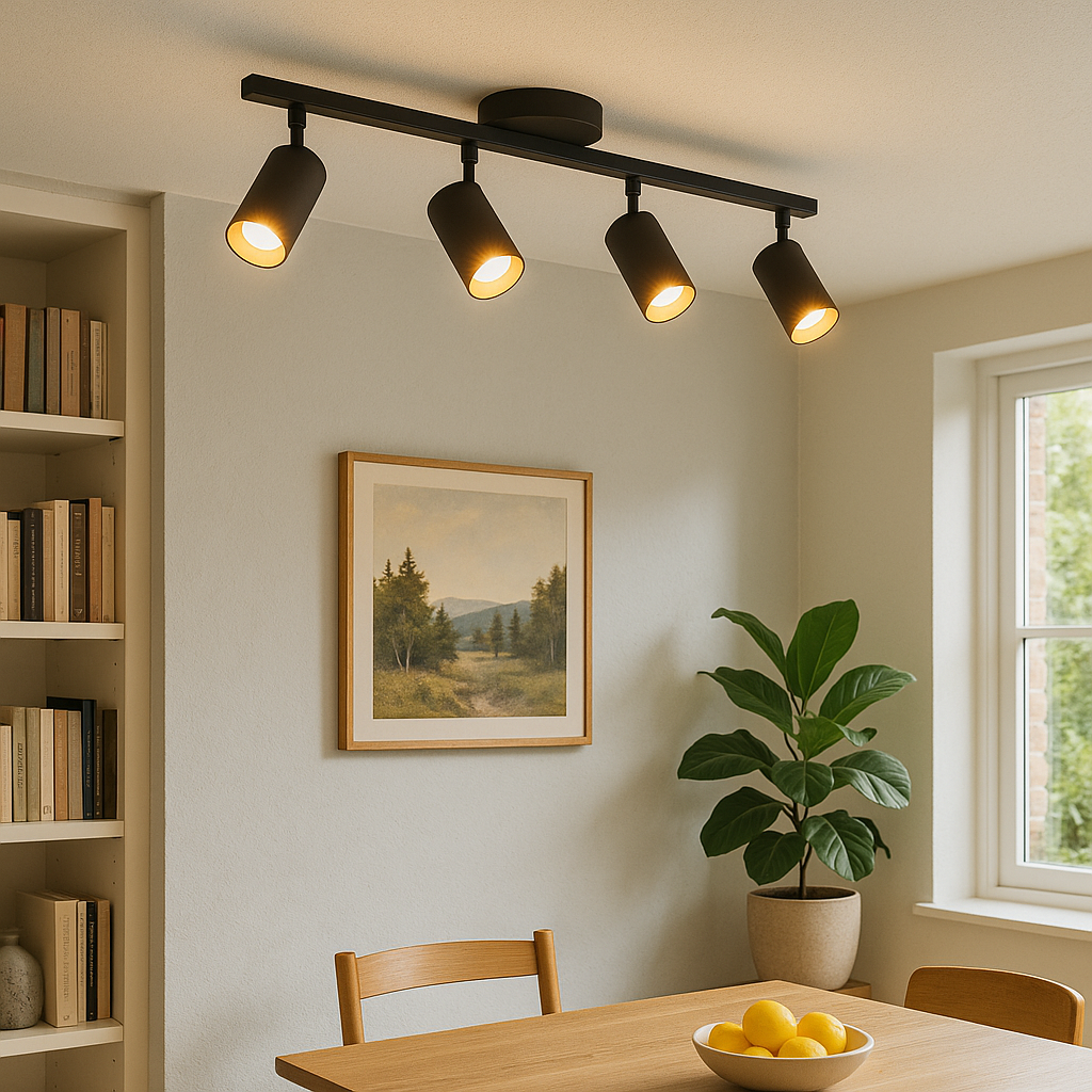 Moderne 4-flammige Deckenleuchte GU10 Aluminium Schwarz Wohnzimmer Küche Beleuchtung Verstellbare Spots Deckenleuchte Modernes Design | Restfield