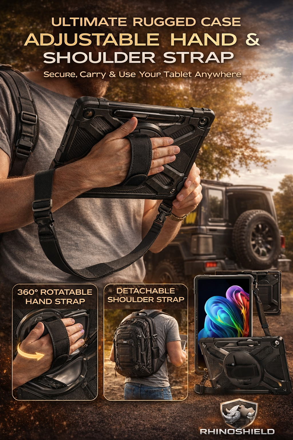 360° Rotating Tablet Holder with Handle and Shoulder Strap for 12-inch Tablets, Compatible with Surface Pro | Sansoti