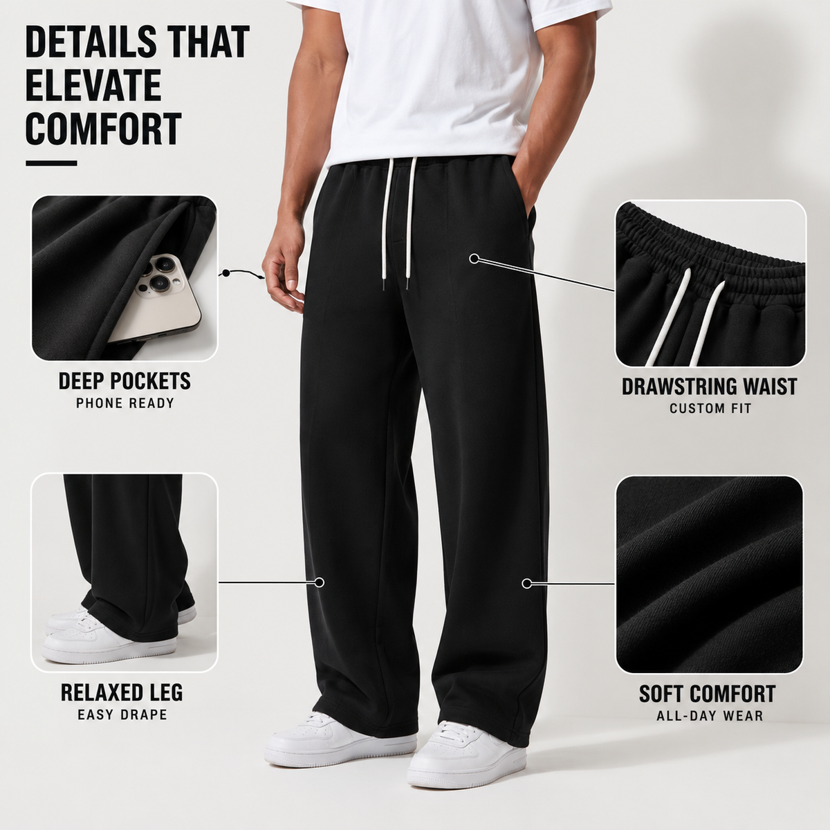 Full-Length Joggers Straight Fit Breathable Knitted Sports Trousers Drawstring Elastic Casual Women's Men's | Sansoti