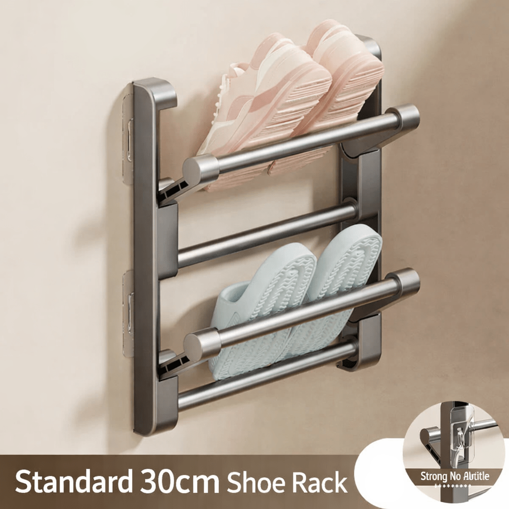 Étagère à chaussures murale avec drainage et évacuation, gain de place pour l’entrée ou la salle de bains, 60 cm, plastique | Sansoti