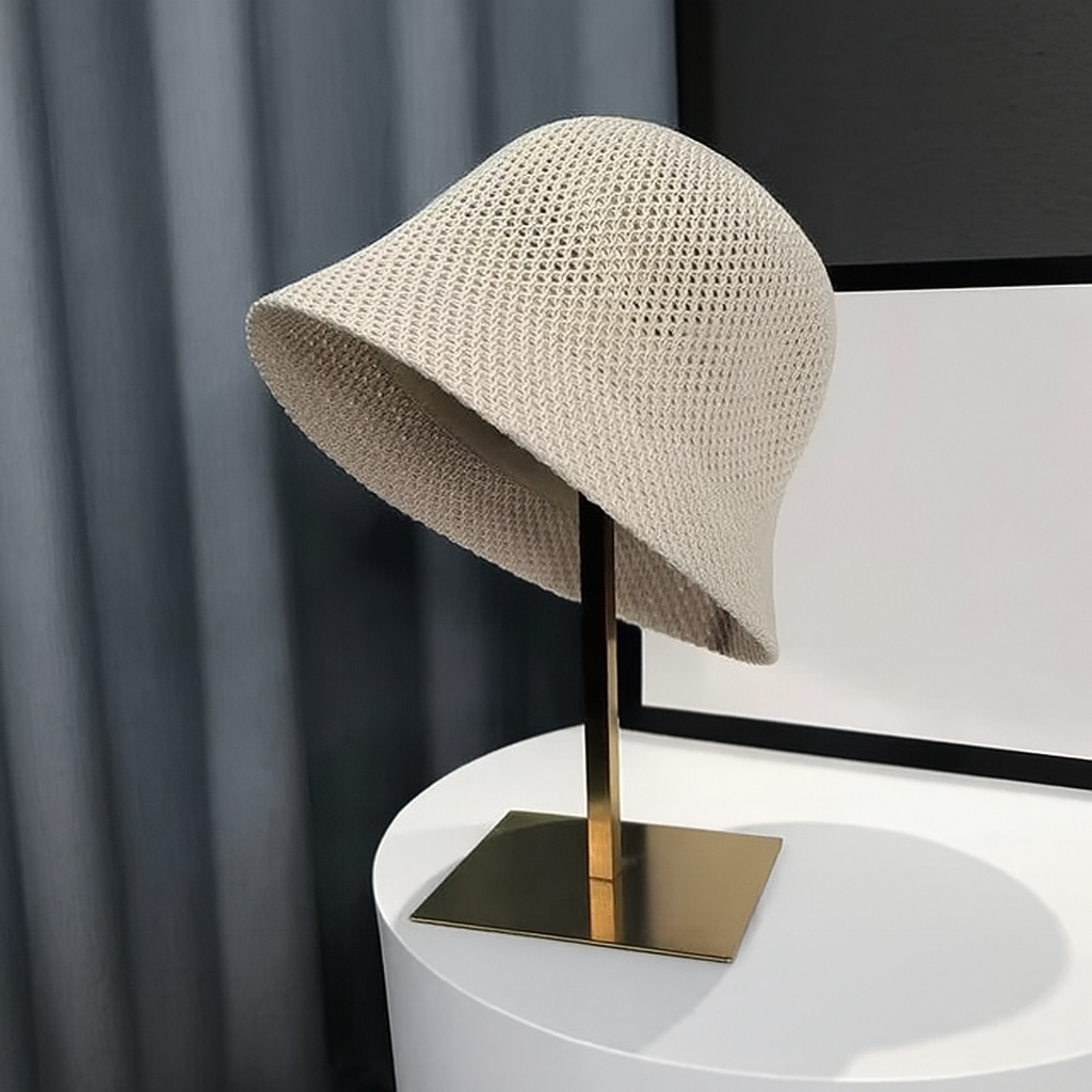 Dzianinowy kapelusz typu bucket hat dla kobiet, poliester, beżowy, khaki, czarny lub różowy, ochrona przeciwsłoneczna, składany kapelusz letni na plażę | Sansoti