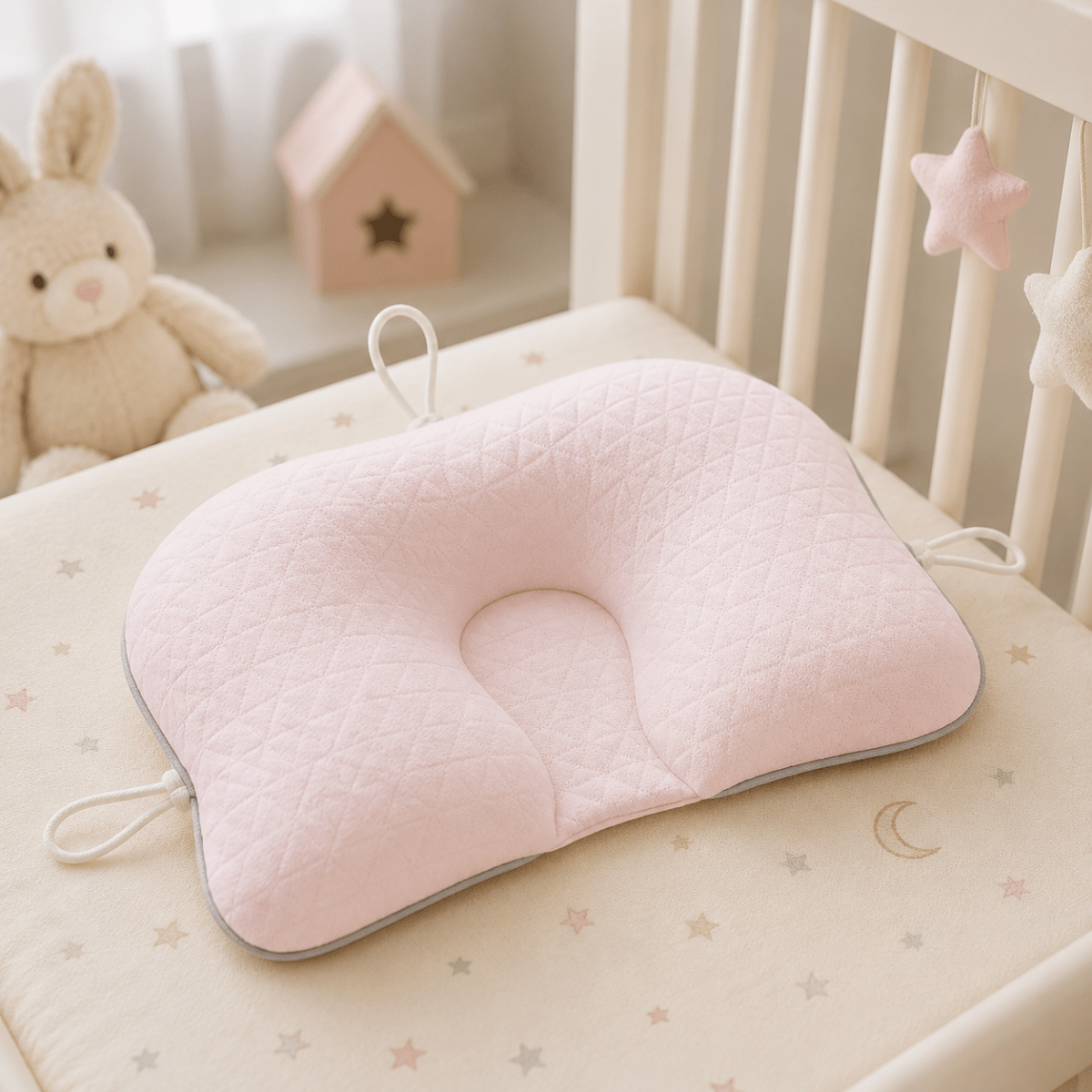 Coussin ergonomique pour bébé, soutien de tête sculpté, doux et respirant, avec maille alvéolée pour un repos confortable | Sansoti