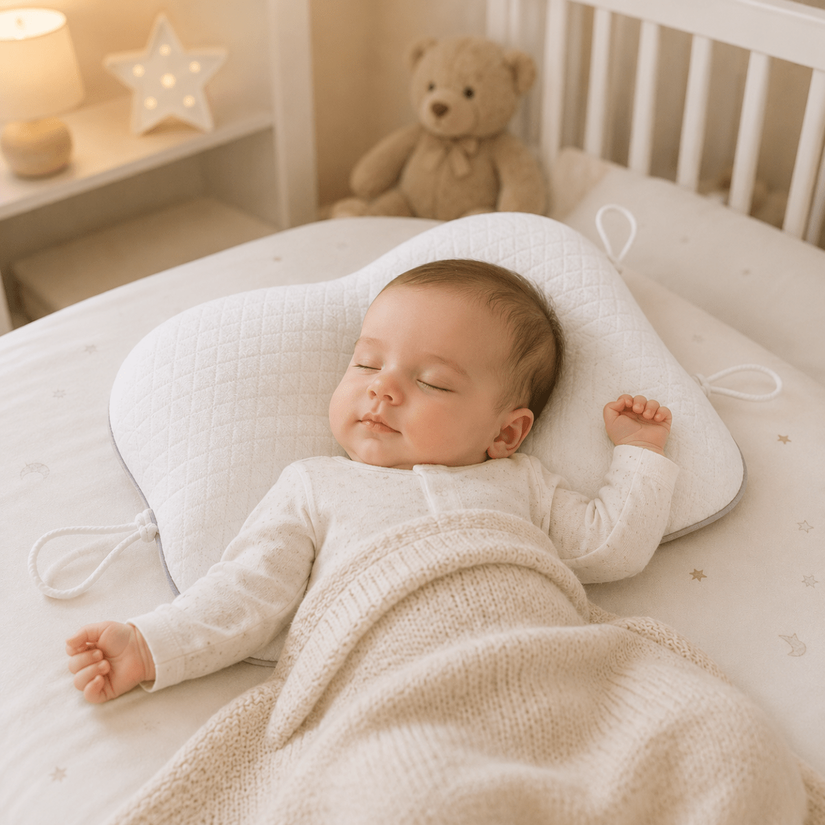 Coussin ergonomique pour bébé, soutien de tête sculpté, doux et respirant, avec maille alvéolée pour un repos confortable | Sansoti