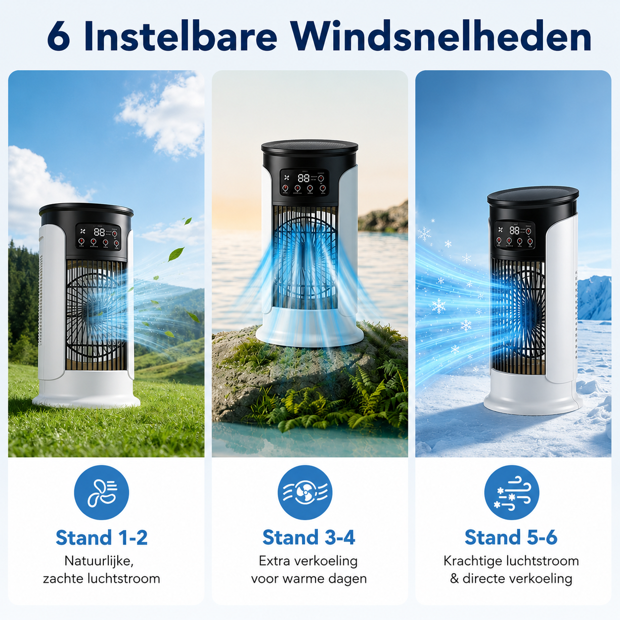 Compacte 3-in-1 Toren Luchtkoeler met Stille Werking en 6 Snelheden | Sansoti