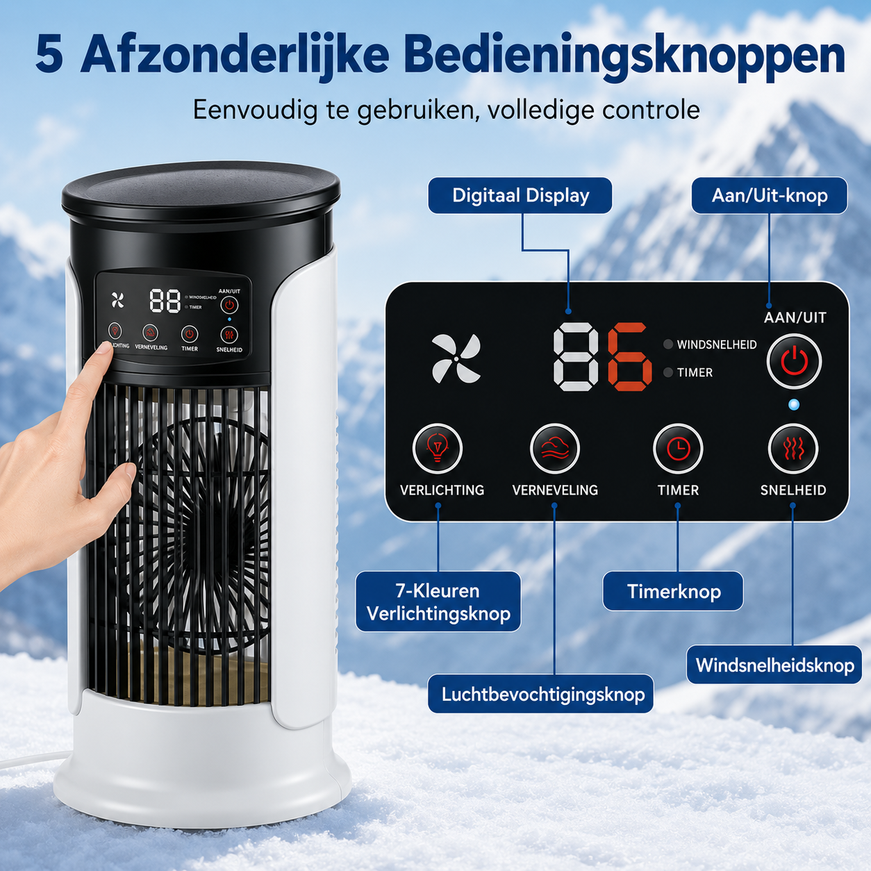 Compacte 3-in-1 Toren Luchtkoeler met Stille Werking en 6 Snelheden | Sansoti