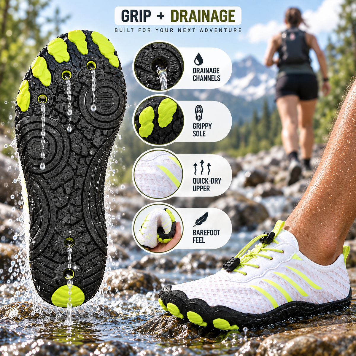Quick-Drying Unisex Water Shoes Flexible Barefoot Feel for Swimming, Walking and Cycling Beach Gray Black | Sansoti