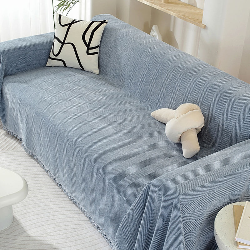 Chenille Plaid met Visgraatpatroon en Kwasten – Zachte Bankdeken 180x130cm – Decoratief Woonkleed voor Sofa | Sansoti