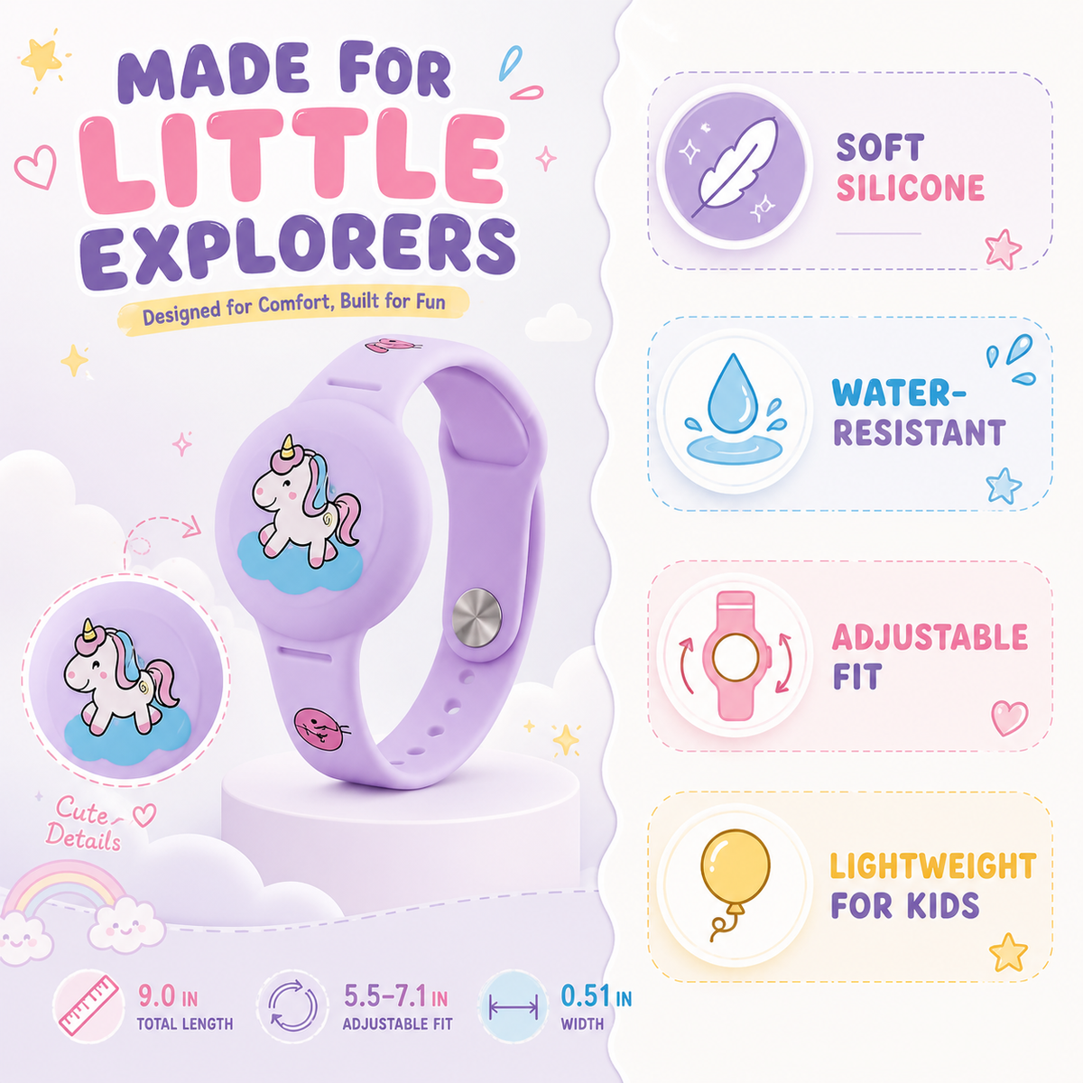 Silikonarmband für Kinder-GPS-Tracker - verstellbares, komfortables Uhrenarmband für Sicherheit und Aktivitäten | Sansoti