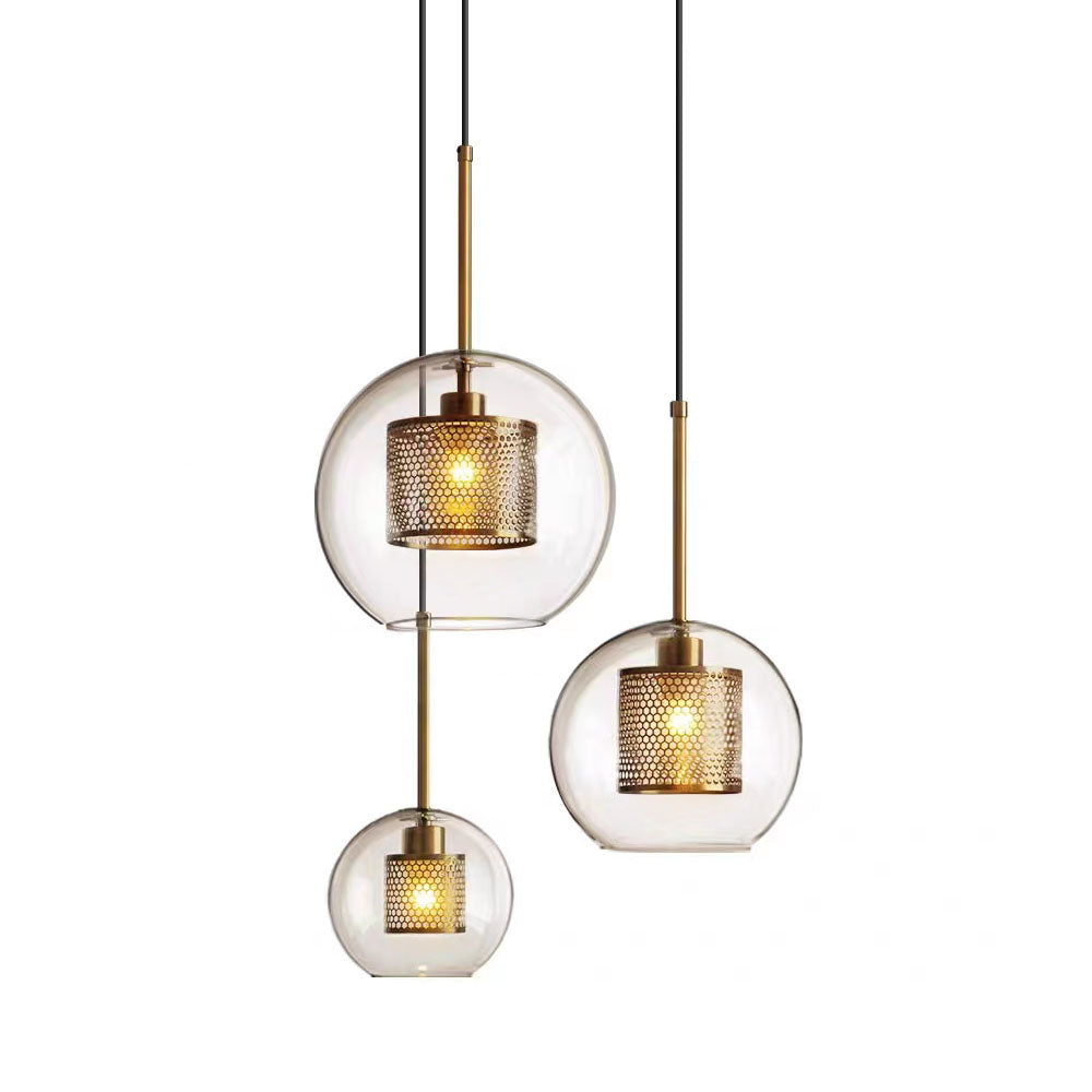 Glazen Hanglamp met Metalen Gaaskap Transparant Amber Zwart Goud 20-30cm Scandinavisch Design Eetkamer Keuken | Sansoti
