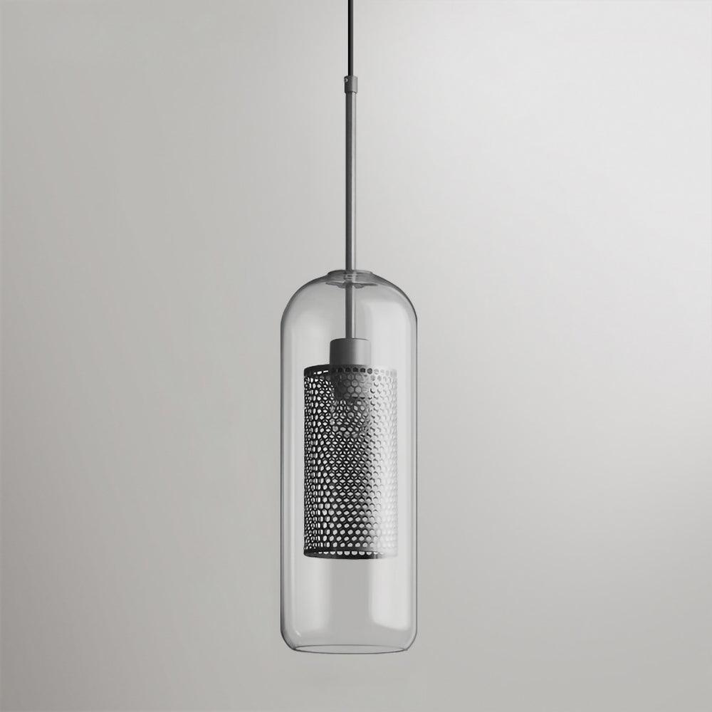 Glazen Hanglamp met Metalen Gaaskap Transparant Amber Zwart Goud 20-30cm Scandinavisch Design Eetkamer Keuken | Sansoti