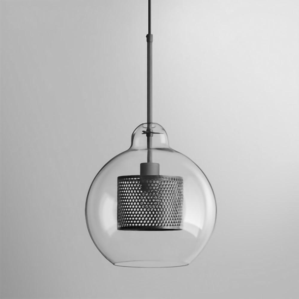 Glazen Hanglamp met Metalen Gaaskap Transparant Amber Zwart Goud 20-30cm Scandinavisch Design Eetkamer Keuken | Sansoti