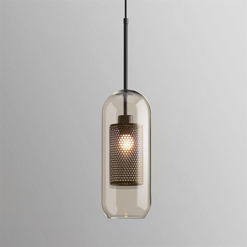 Glazen Hanglamp met Metalen Gaaskap Transparant Amber Zwart Goud 20-30cm Scandinavisch Design Eetkamer Keuken | Sansoti