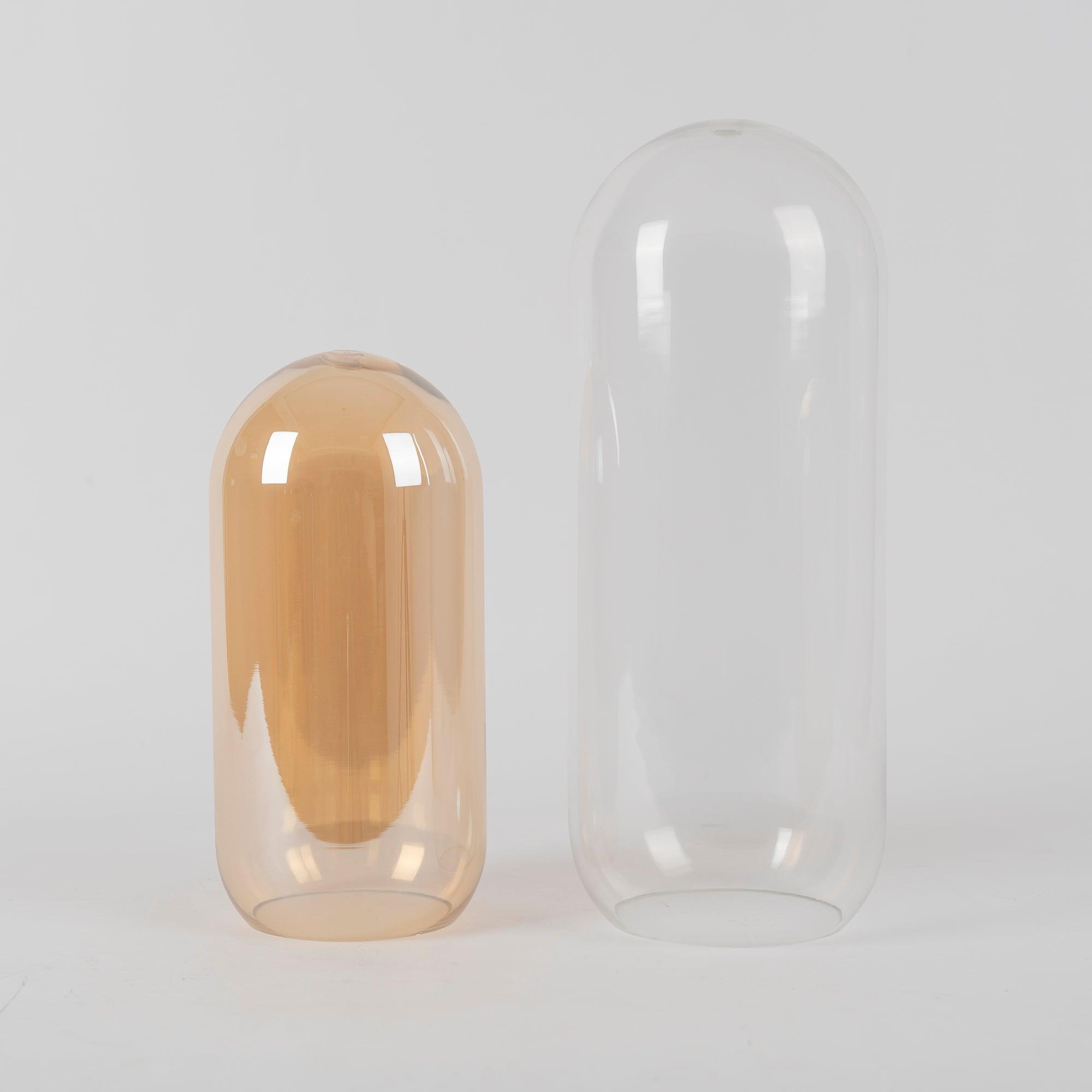 Glazen Hanglamp met Metalen Gaaskap Transparant Amber Zwart Goud 20-30cm Scandinavisch Design Eetkamer Keuken | Sansoti