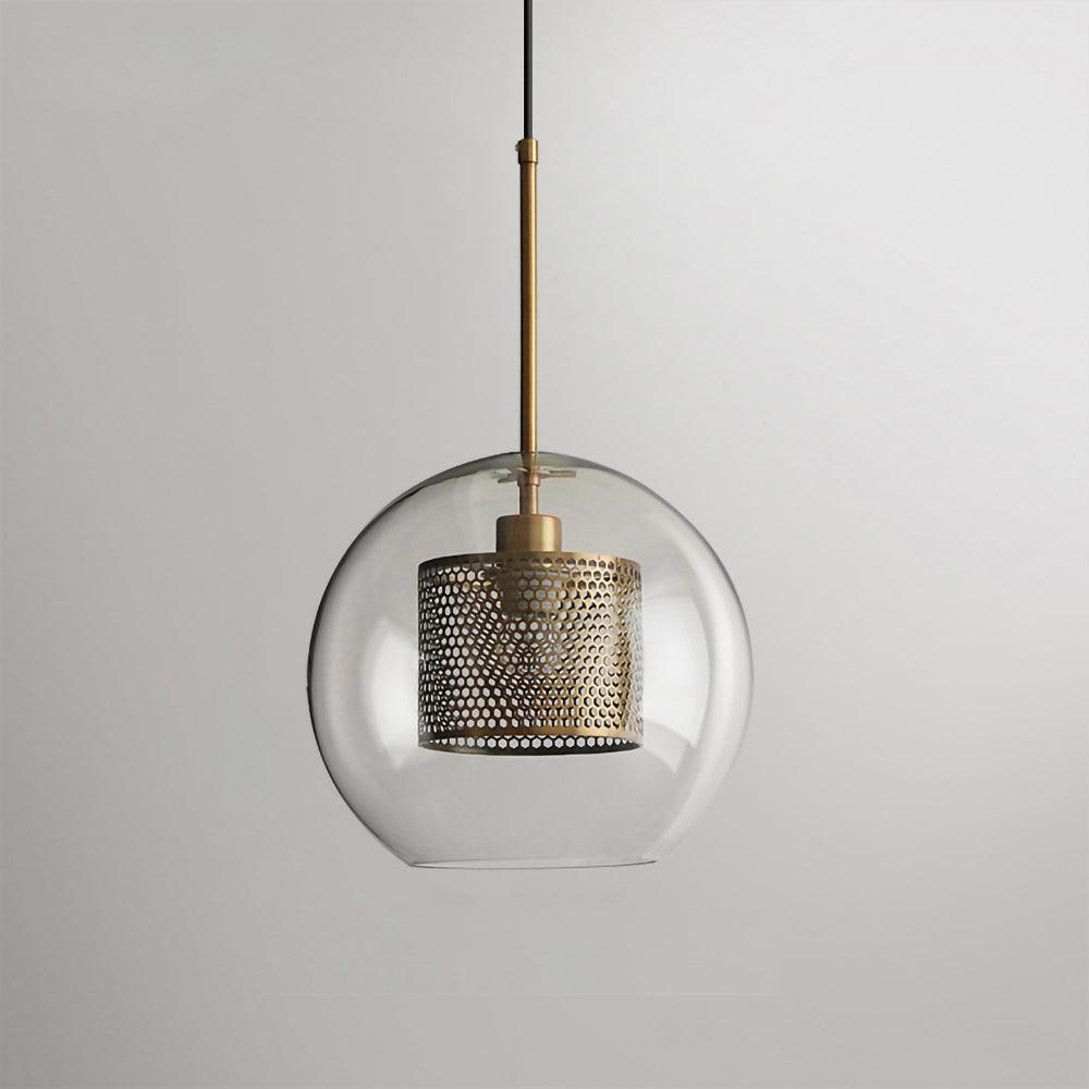 Glazen Hanglamp met Metalen Gaaskap Transparant Amber Zwart Goud 20-30cm Scandinavisch Design Eetkamer Keuken | Sansoti