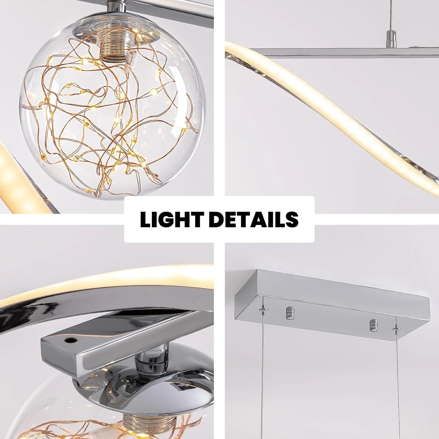 Hanglamp Lineair Glazen Bollen LED Strip Goud Chroom 100cm Eetkamer Keukeneiland Modern | Sansoti