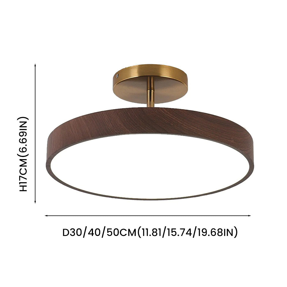 LED-Deckenleuchte Holzoptik Gold Rund Halbaufbau Wohnzimmer Schlafzimmer Esszimmer Design Deckenbeleuchtung | Restfield