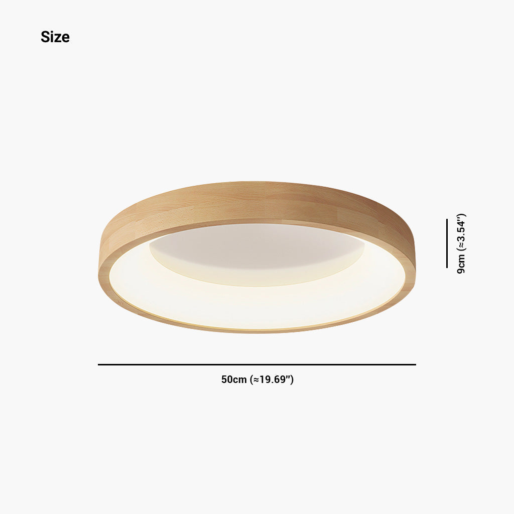 Runde Holz-Deckenleuchte in Naturton, dimmbare LED mit Fernbedienung, skandinavisches Design für das Wohnzimmer | Sansoti