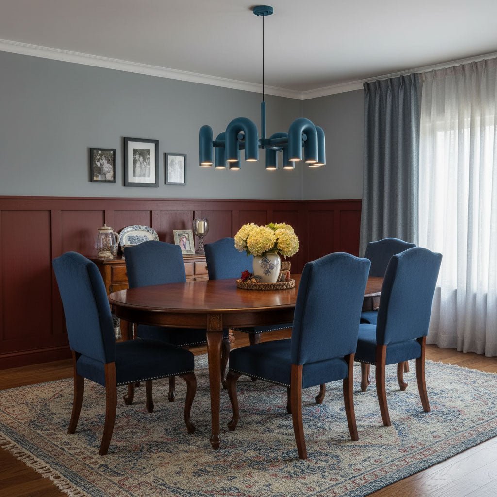 Modulaire Kroonluchter met U-Vormige Armen – Verstelbaar Design – Zwart, Grijs, Oranje of Blauw – 3, 4, 6 of 8 Lichtpunten – Modern Statement | Sansoti