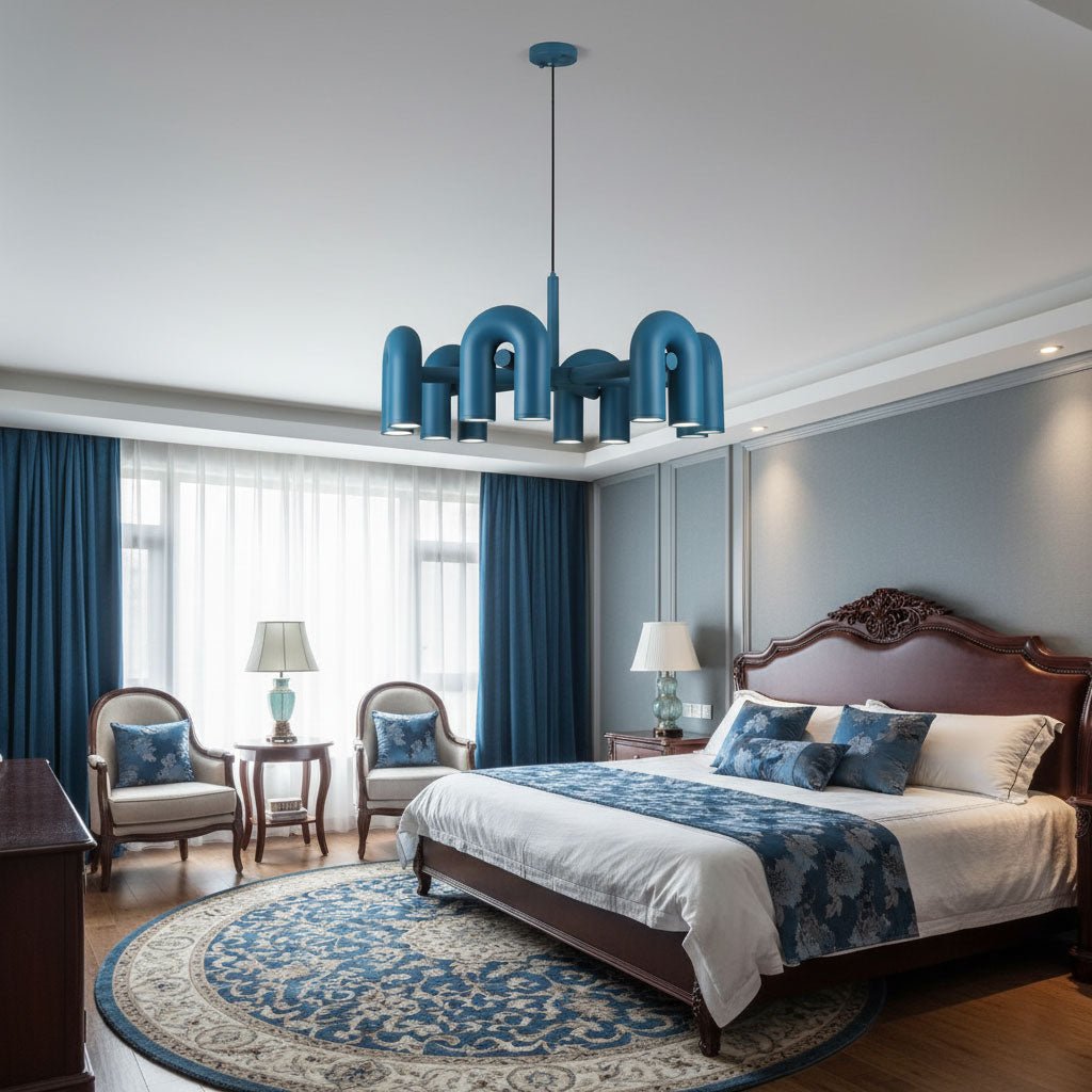 Modulaire Kroonluchter met U-Vormige Armen – Verstelbaar Design – Zwart, Grijs, Oranje of Blauw – 3, 4, 6 of 8 Lichtpunten – Modern Statement | Sansoti