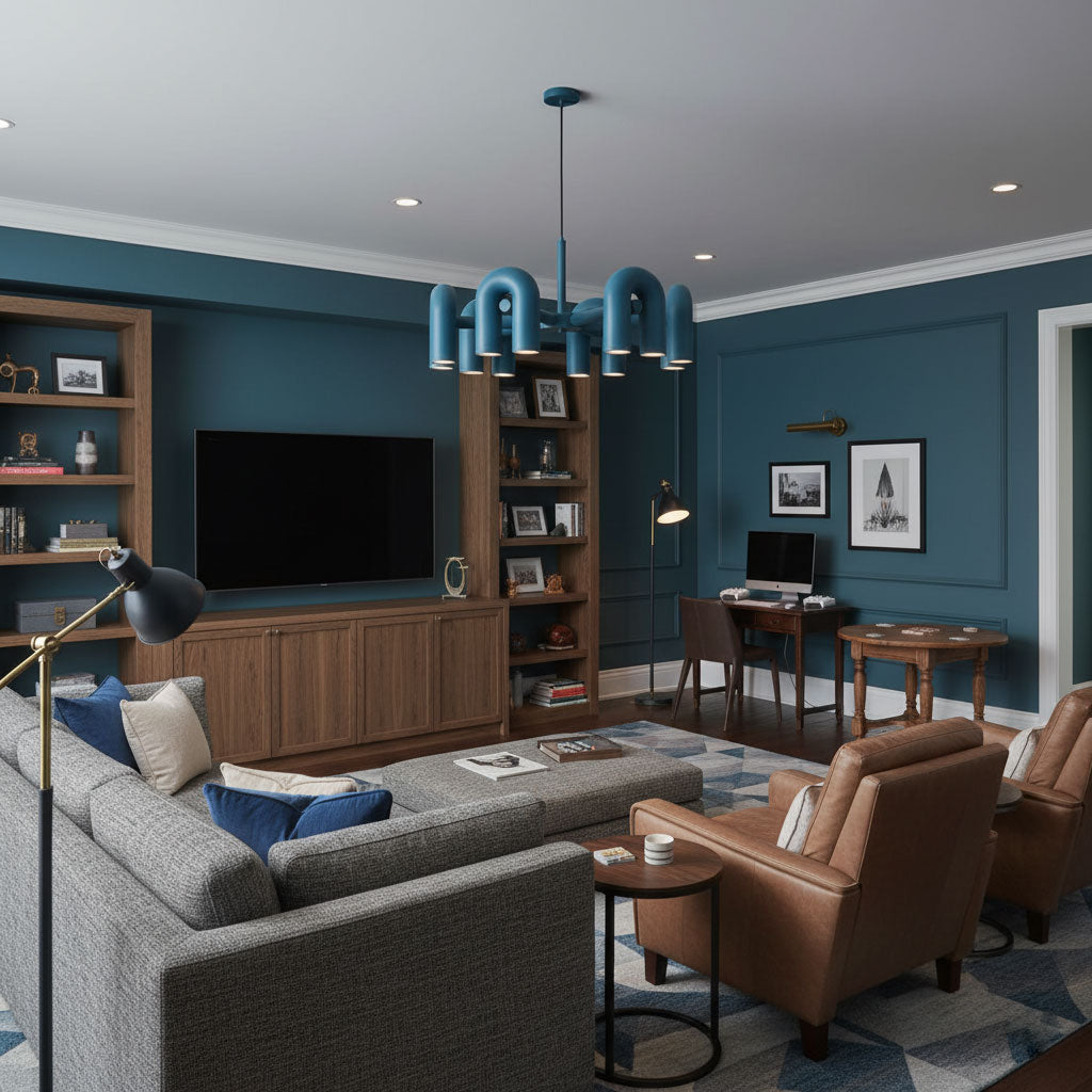 Modulaire Kroonluchter met U-Vormige Armen – Verstelbaar Design – Zwart, Grijs, Oranje of Blauw – 3, 4, 6 of 8 Lichtpunten – Modern Statement | Sansoti