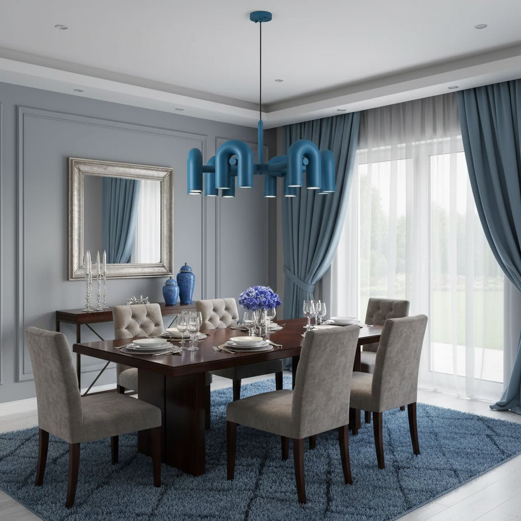 Modulaire Kroonluchter met U-Vormige Armen – Verstelbaar Design – Zwart, Grijs, Oranje of Blauw – 3, 4, 6 of 8 Lichtpunten – Modern Statement | Sansoti