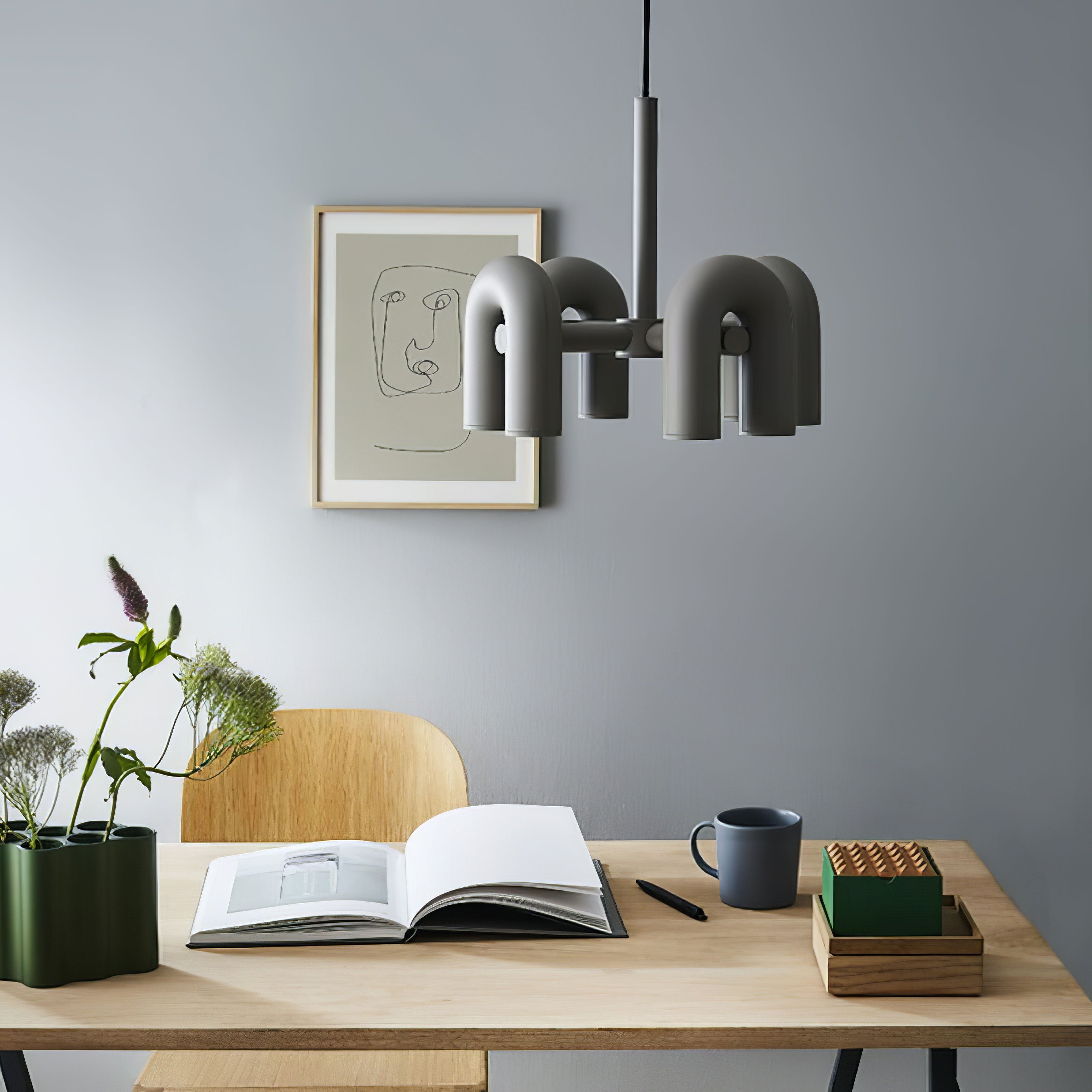 Modulaire Kroonluchter met U-Vormige Armen – Verstelbaar Design – Zwart, Grijs, Oranje of Blauw – 3, 4, 6 of 8 Lichtpunten – Modern Statement | Sansoti