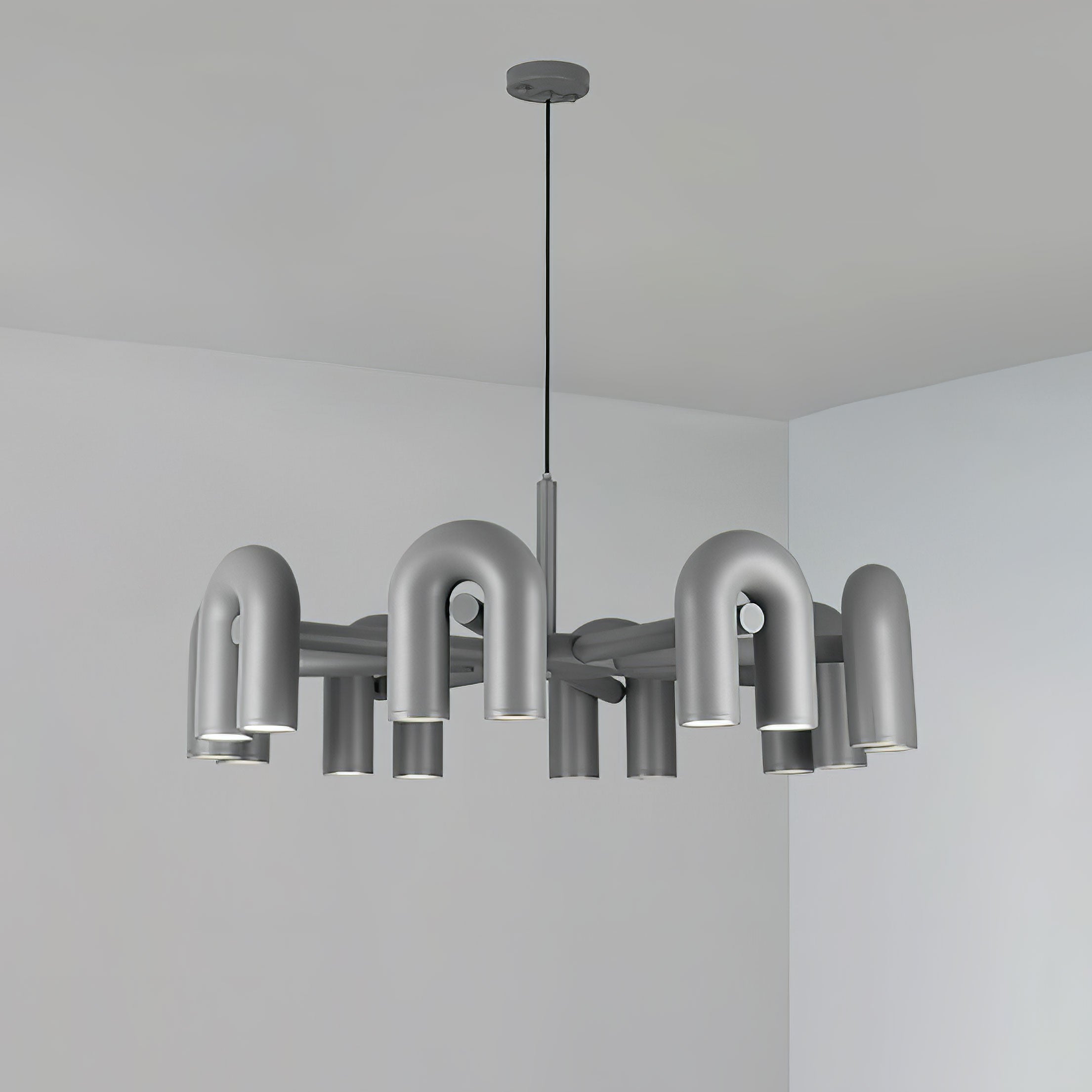 Modulaire Kroonluchter met U-Vormige Armen – Verstelbaar Design – Zwart, Grijs, Oranje of Blauw – 3, 4, 6 of 8 Lichtpunten – Modern Statement | Sansoti