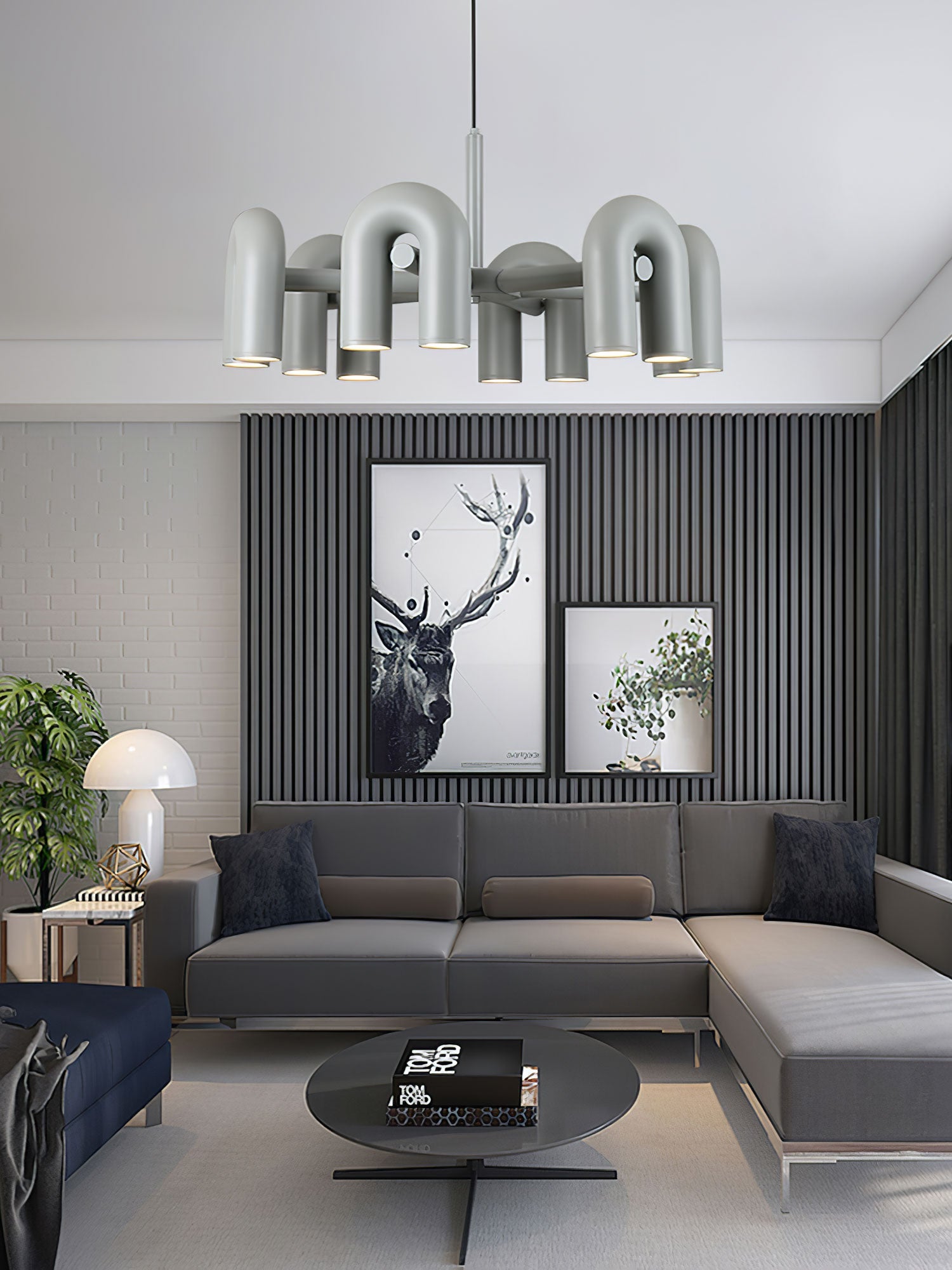 Modulaire Kroonluchter met U-Vormige Armen – Verstelbaar Design – Zwart, Grijs, Oranje of Blauw – 3, 4, 6 of 8 Lichtpunten – Modern Statement | Sansoti