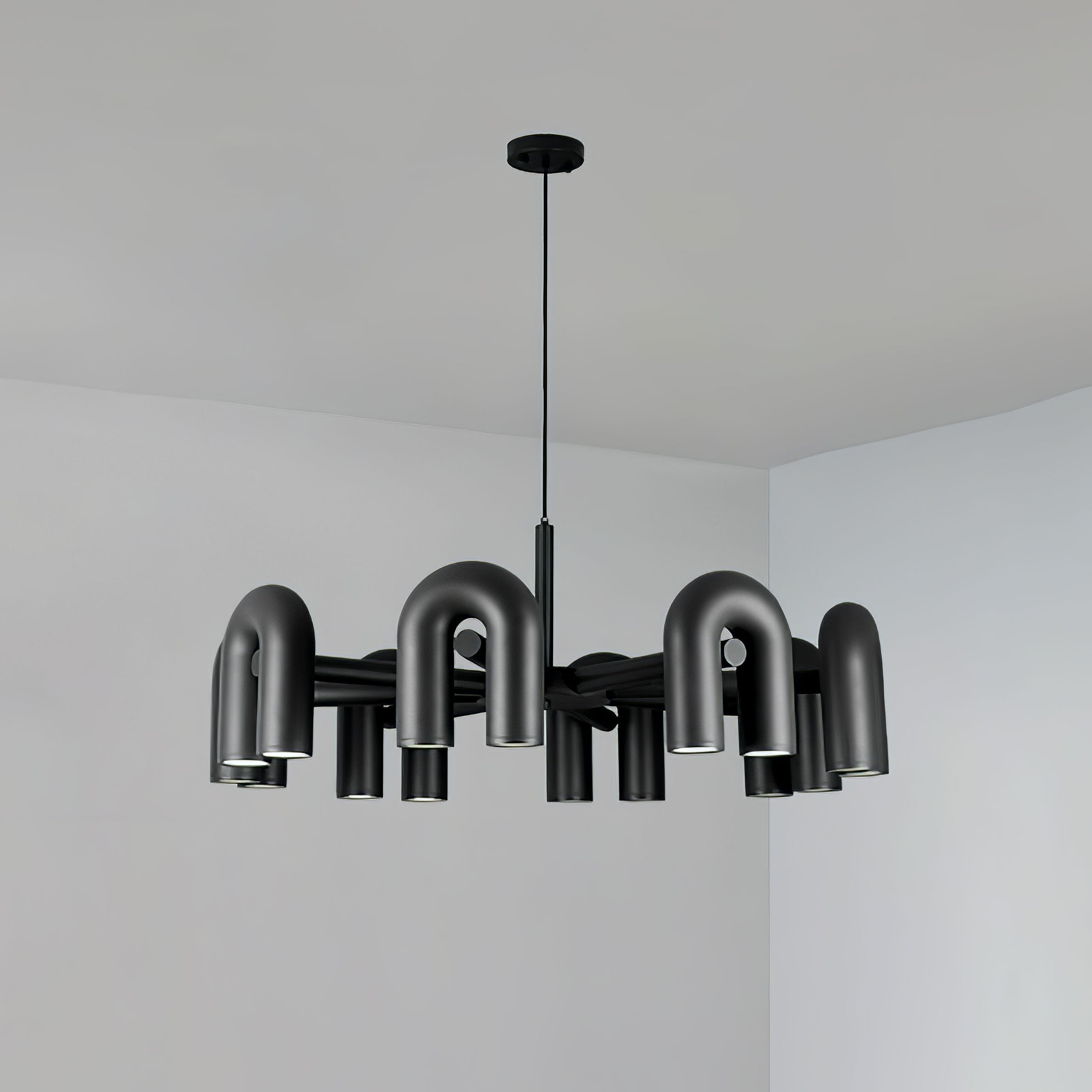 Modulaire Kroonluchter met U-Vormige Armen – Verstelbaar Design – Zwart, Grijs, Oranje of Blauw – 3, 4, 6 of 8 Lichtpunten – Modern Statement | Sansoti