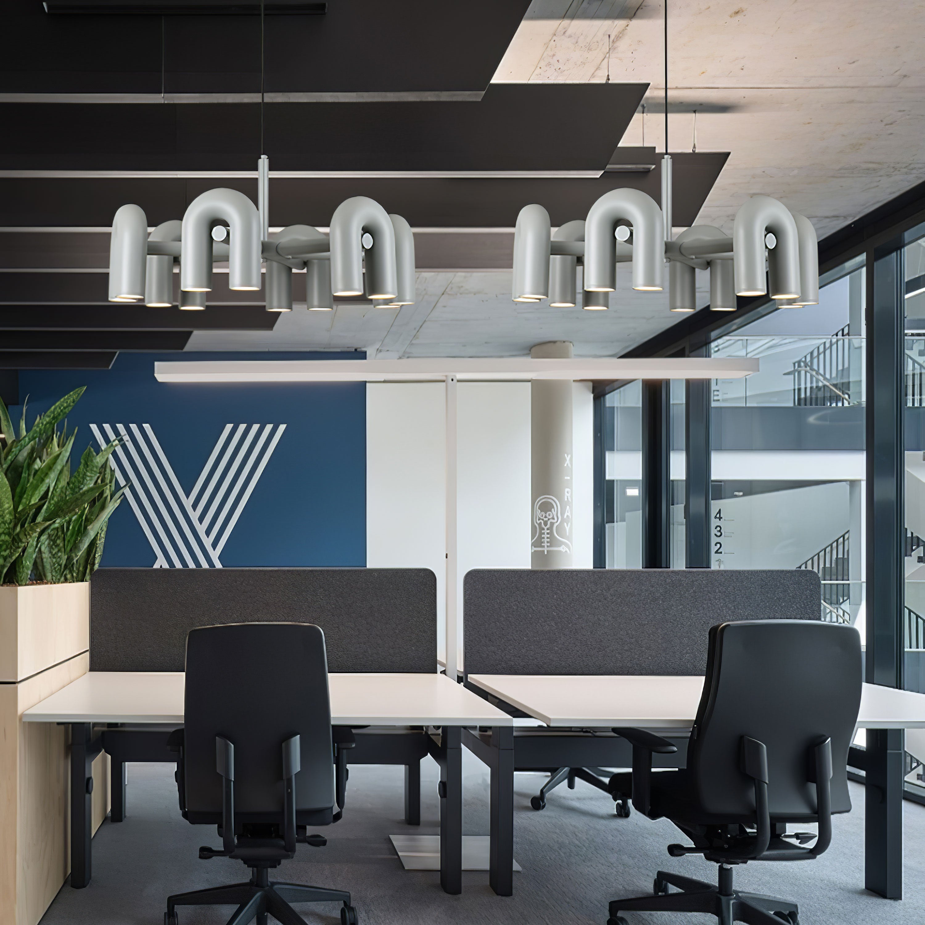 Modulaire Kroonluchter met U-Vormige Armen – Verstelbaar Design – Zwart, Grijs, Oranje of Blauw – 3, 4, 6 of 8 Lichtpunten – Modern Statement | Sansoti